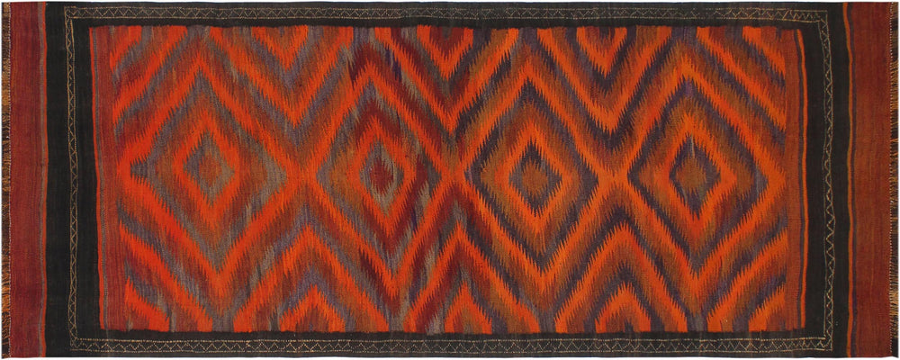 handmade Geometric Kilim Rust Brown Hand-Woven RUNNER 100% WOOL area rug 4' x 10'