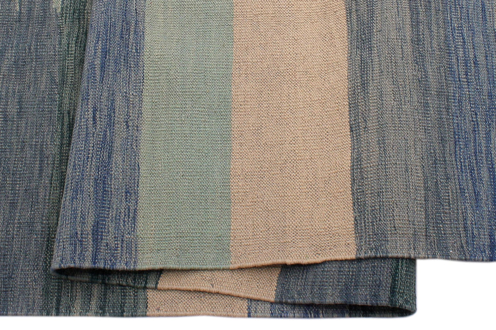 handmade Modern Kilim Blue Beige Hand-Woven RECTANGLE 100% WOOL area rug 9x12
