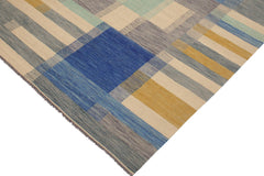 handmade Modern Kilim Beige Blue Hand-Woven RECTANGLE 100% WOOL area rug 9x10