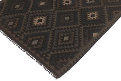 handmade Modern Kilim Black Blue Hand-Woven RECTANGLE 100% WOOL area rug 5x6