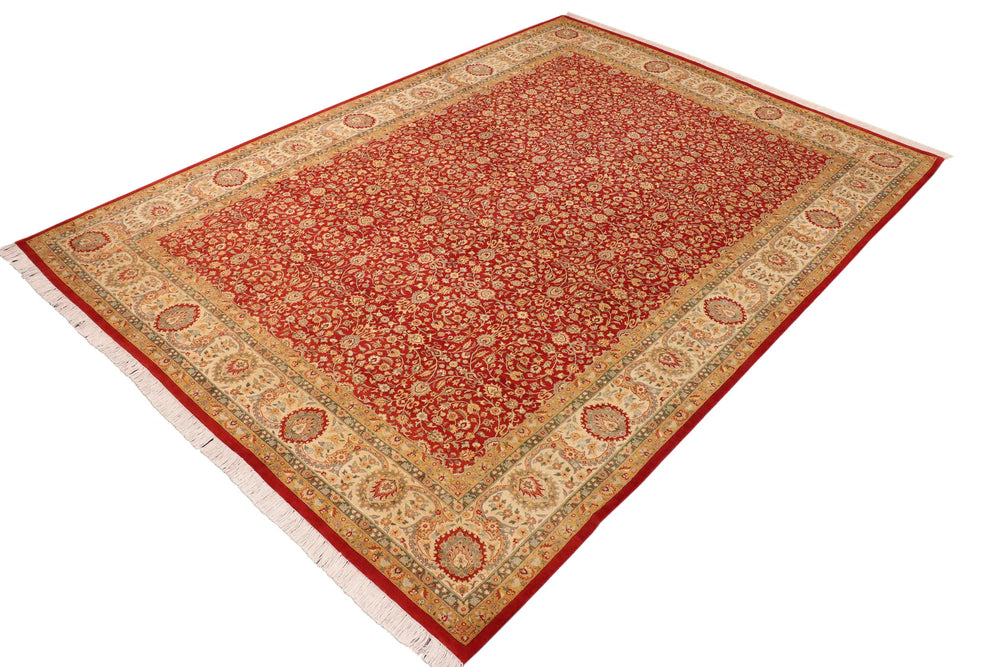 handmade Transitional  Red Beige Hand Knotted RECTANGLE 100% WOOL area rug 10x14