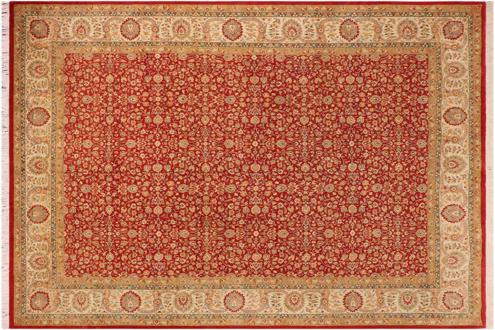 handmade Transitional  Red Beige Hand Knotted RECTANGLE 100% WOOL area rug 10x14