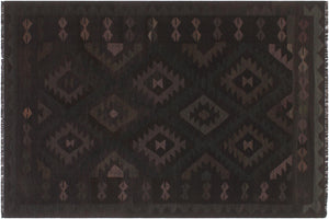 handmade Modern Kilim Black Blue Hand-Woven RECTANGLE 100% WOOL area rug 5' x 7'