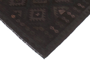 handmade Modern Kilim Black Blue Hand-Woven RECTANGLE 100% WOOL area rug 5' x 7'