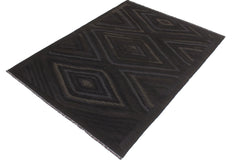 handmade Modern Kilim Black Blue Hand-Woven RECTANGLE 100% WOOL area rug 6' x 8'