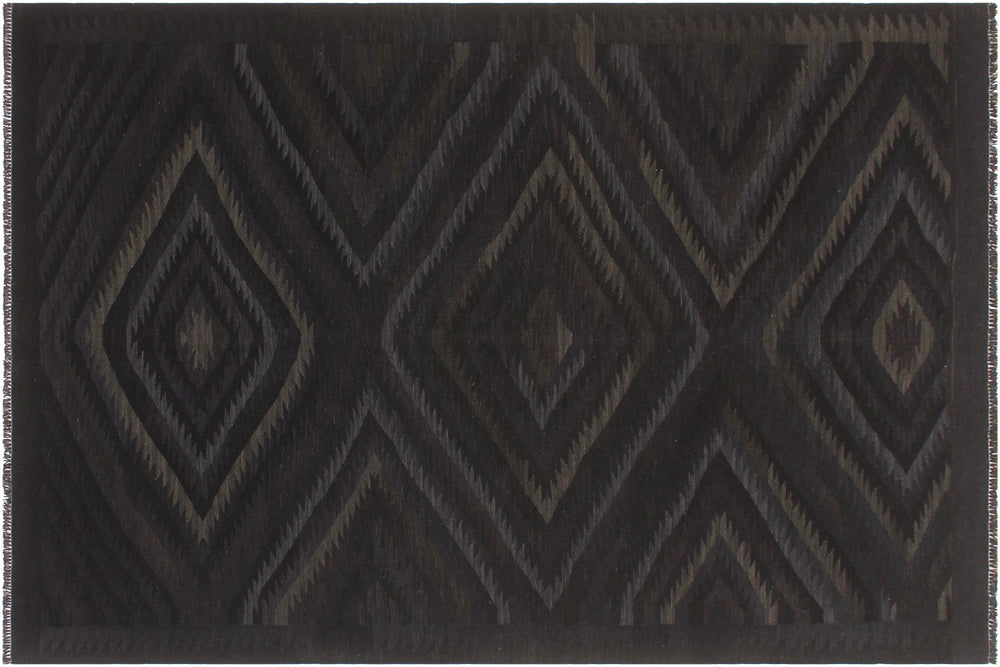 handmade Modern Kilim Black Blue Hand-Woven RECTANGLE 100% WOOL area rug 6' x 8'