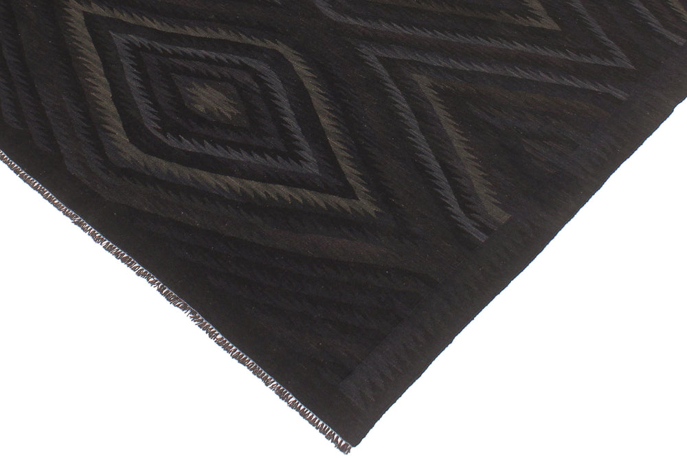 handmade Modern Kilim Black Blue Hand-Woven RECTANGLE 100% WOOL area rug 6' x 8'