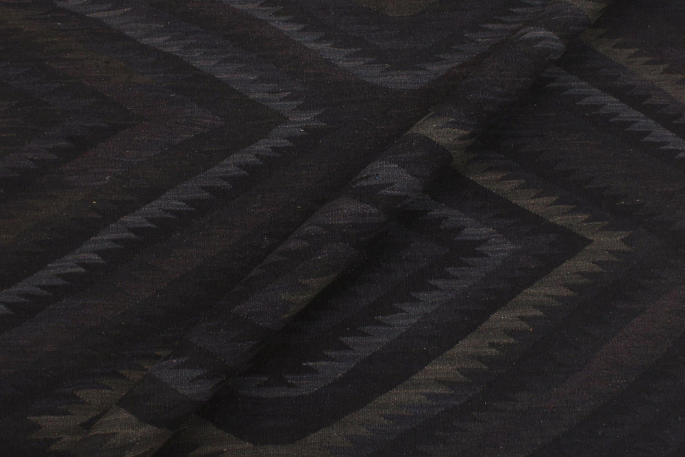 handmade Modern Kilim Black Blue Hand-Woven RECTANGLE 100% WOOL area rug 6' x 8'