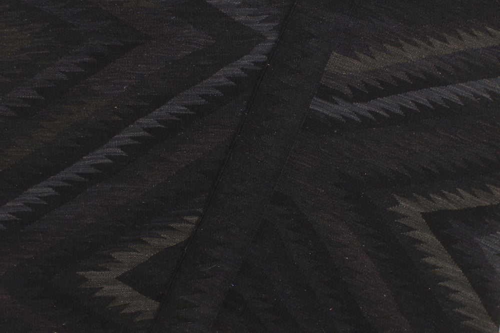 handmade Modern Kilim Black Blue Hand-Woven RECTANGLE 100% WOOL area rug 6' x 8'