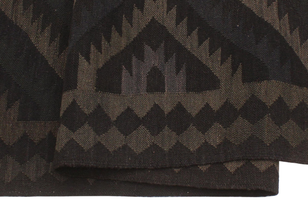 handmade Modern Kilim Black Blue Hand-Woven RECTANGLE 100% WOOL area rug 6' x 8'