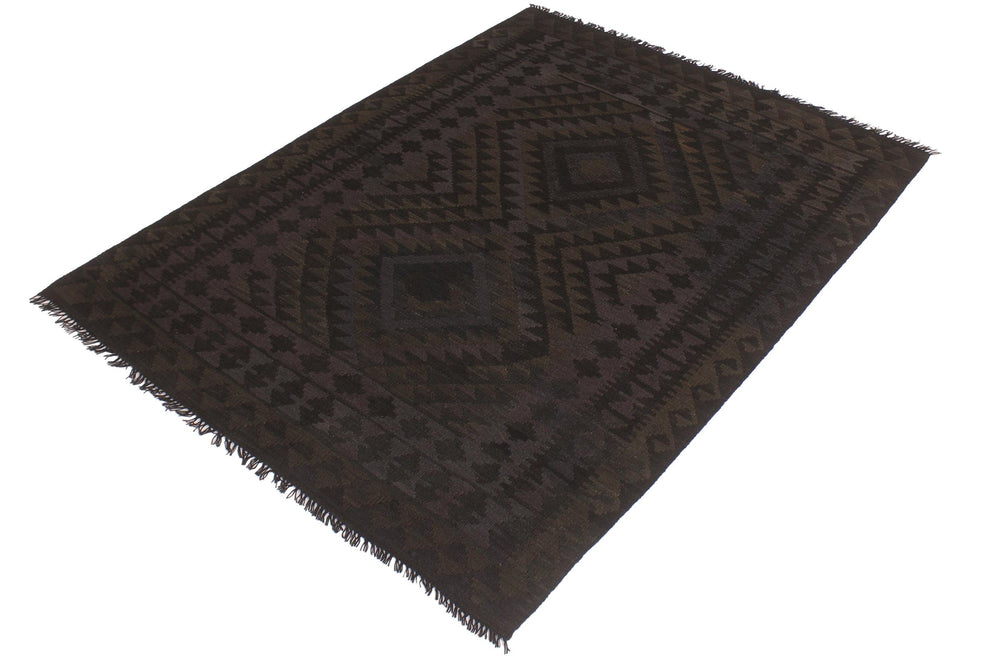 handmade Modern Kilim Black Blue Hand-Woven RECTANGLE 100% WOOL area rug 5x6