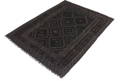 handmade Modern Kilim Black Blue Hand-Woven RECTANGLE 100% WOOL area rug 5x6