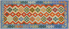 handmade Geometric Kilim Rust Blue Hand-Woven RUNNER 100% WOOL area rug 3 x 6