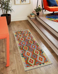handmade Geometric Kilim Rust Beige Hand-Woven RUNNER 100% WOOL area rug 3 x 6