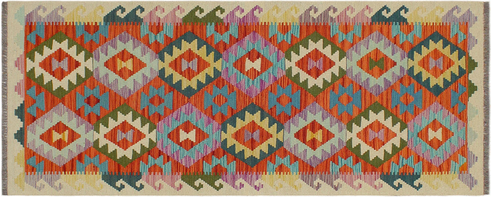 handmade Geometric Kilim Rust Beige Hand-Woven RUNNER 100% WOOL area rug 3 x 6
