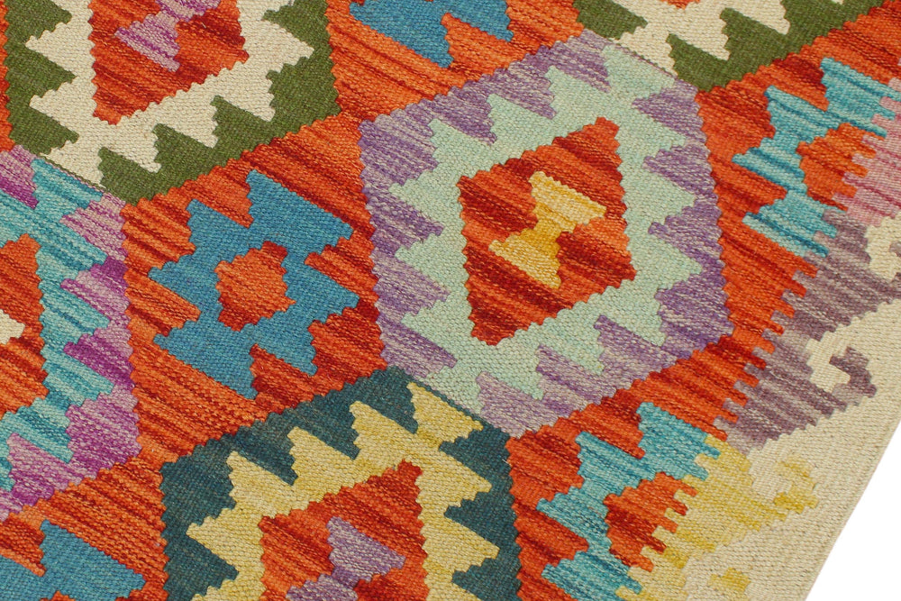 handmade Geometric Kilim Rust Beige Hand-Woven RUNNER 100% WOOL area rug 3 x 6