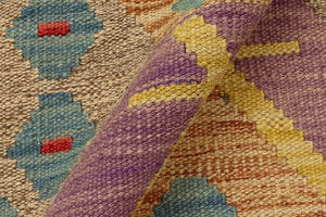 handmade Geometric Kilim Brown Blue Hand-Woven RUNNER 100% WOOL area rug 3' x 6'