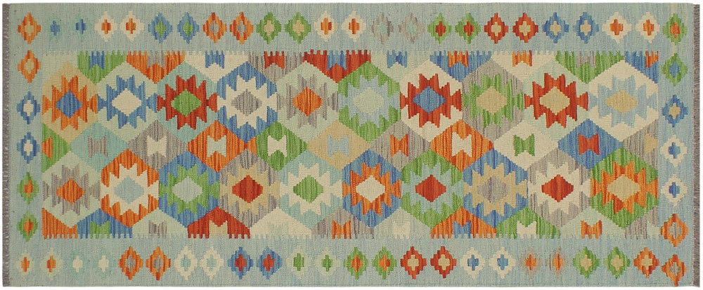 handmade Geometric Kilim Rust Blue Hand-Woven RUNNER 100% WOOL area rug 3 x 6
