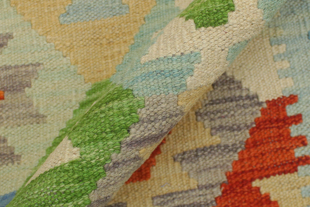 handmade Geometric Kilim Rust Blue Hand-Woven RUNNER 100% WOOL area rug 3 x 6
