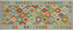 handmade Geometric Kilim Rust Blue Hand-Woven RUNNER 100% WOOL area rug 3 x 6