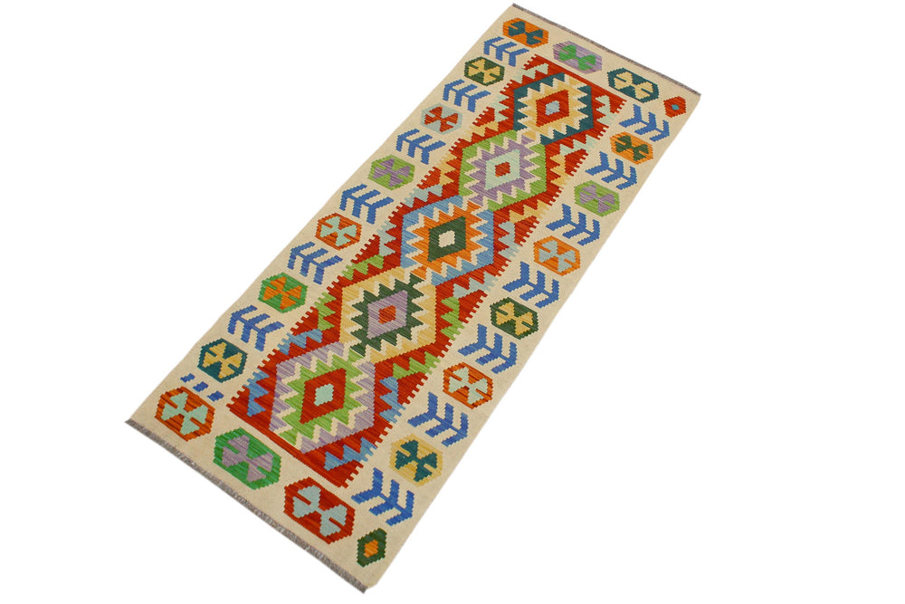 handmade Geometric Kilim Rust Beige Hand-Woven RUNNER 100% WOOL area rug 3' x 7'