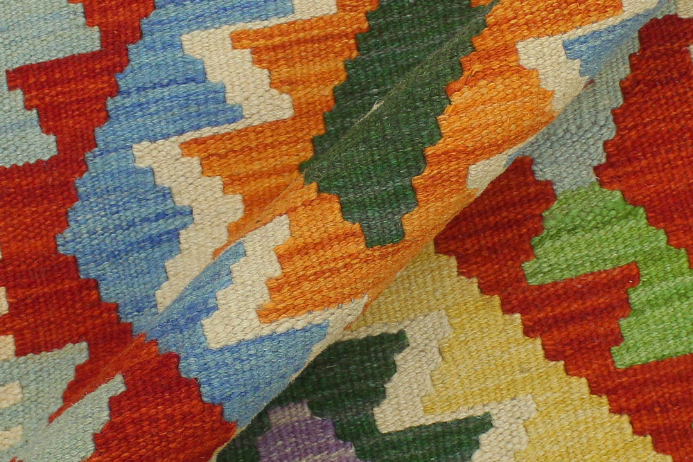 handmade Geometric Kilim Rust Beige Hand-Woven RUNNER 100% WOOL area rug 3' x 7'