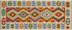 handmade Geometric Kilim Rust Beige Hand-Woven RUNNER 100% WOOL area rug 3' x 7'