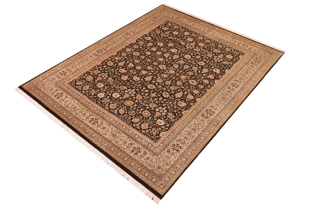 handmade Transitional Tabriz Charcoal Taupe Hand Knotted RECTANGLE 100% WOOL area rug 10x14