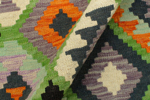 handmade Geometric Kilim Green Blue Hand-Woven RECTANGLE 100% WOOL area rug 4 x 6
