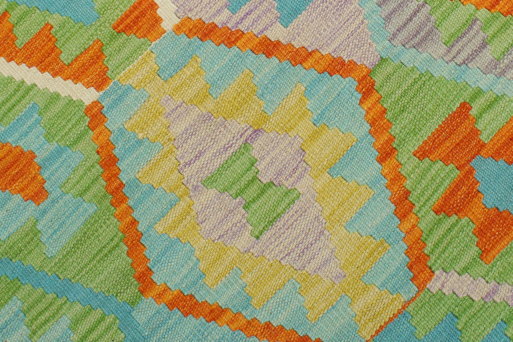 handmade Geometric Kilim Blue Gold Hand-Woven RECTANGLE 100% WOOL area rug 4 x 6