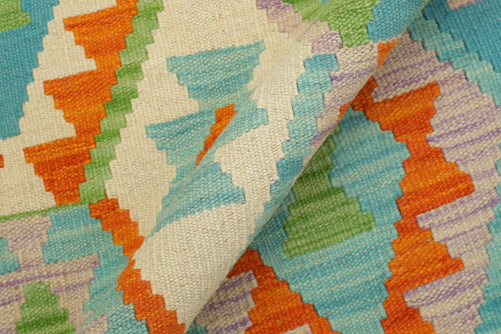 handmade Geometric Kilim Blue Gold Hand-Woven RECTANGLE 100% WOOL area rug 4 x 6