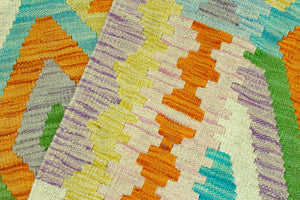 handmade Geometric Kilim Blue Orange Hand-Woven RECTANGLE 100% WOOL area rug 4 x 6