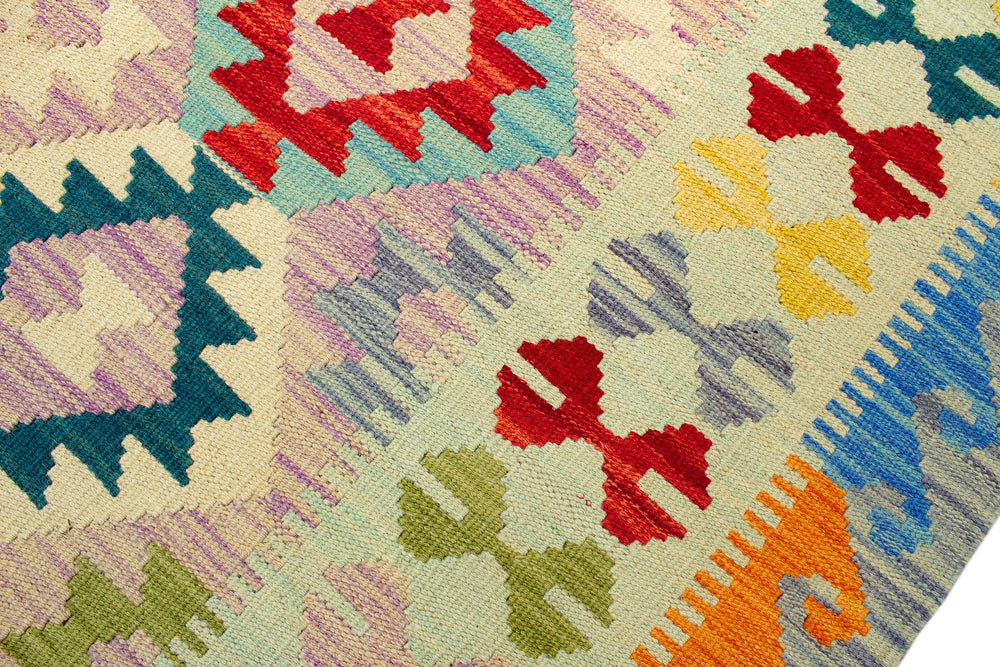 handmade Geometric Kilim Beige Blue Hand-Woven RECTANGLE 100% WOOL area rug 5 x 7