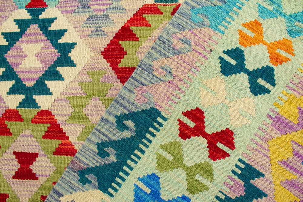 handmade Geometric Kilim Beige Blue Hand-Woven RECTANGLE 100% WOOL area rug 5 x 7