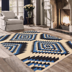 handmade Modern Kilim Beige Blue Hand-Woven RECTANGLE 100% WOOL area rug 6x9
