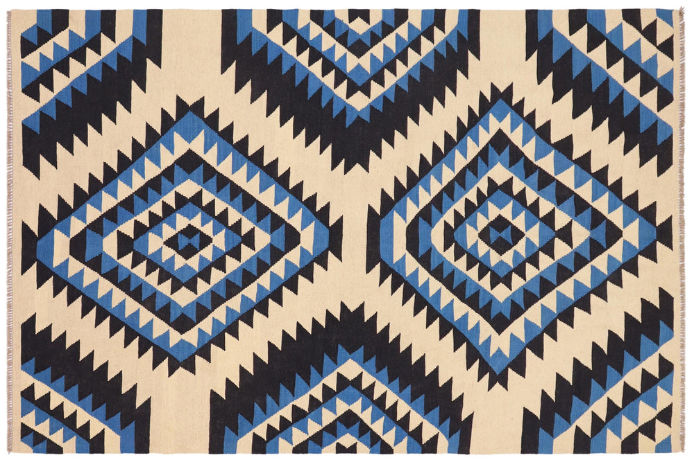 handmade Modern Kilim Beige Blue Hand-Woven RECTANGLE 100% WOOL area rug 6x9