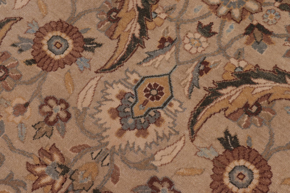 handmade Transitional Lahore Tan Lt. Green Hand Knotted RECTANGLE 100% WOOL area rug 10' x 14'