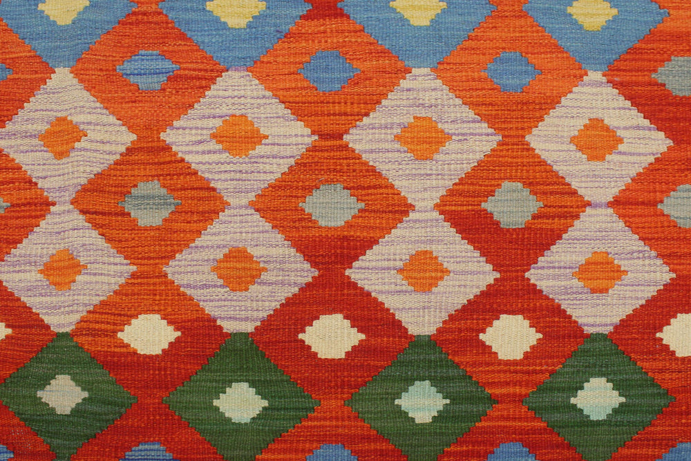 handmade Modern Kilim Rust Blue Hand-Woven RECTANGLE 100% WOOL area rug 8x10