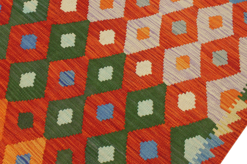 handmade Modern Kilim Rust Blue Hand-Woven RECTANGLE 100% WOOL area rug 8x10
