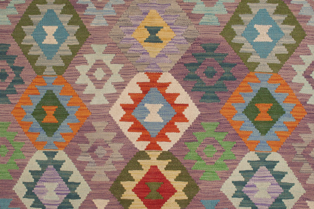 handmade Geometric Kilim Purple Blue Hand-Woven RECTANGLE 100% WOOL area rug 8 x 10