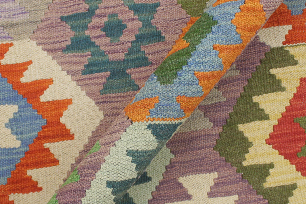 handmade Geometric Kilim Purple Blue Hand-Woven RECTANGLE 100% WOOL area rug 8 x 10