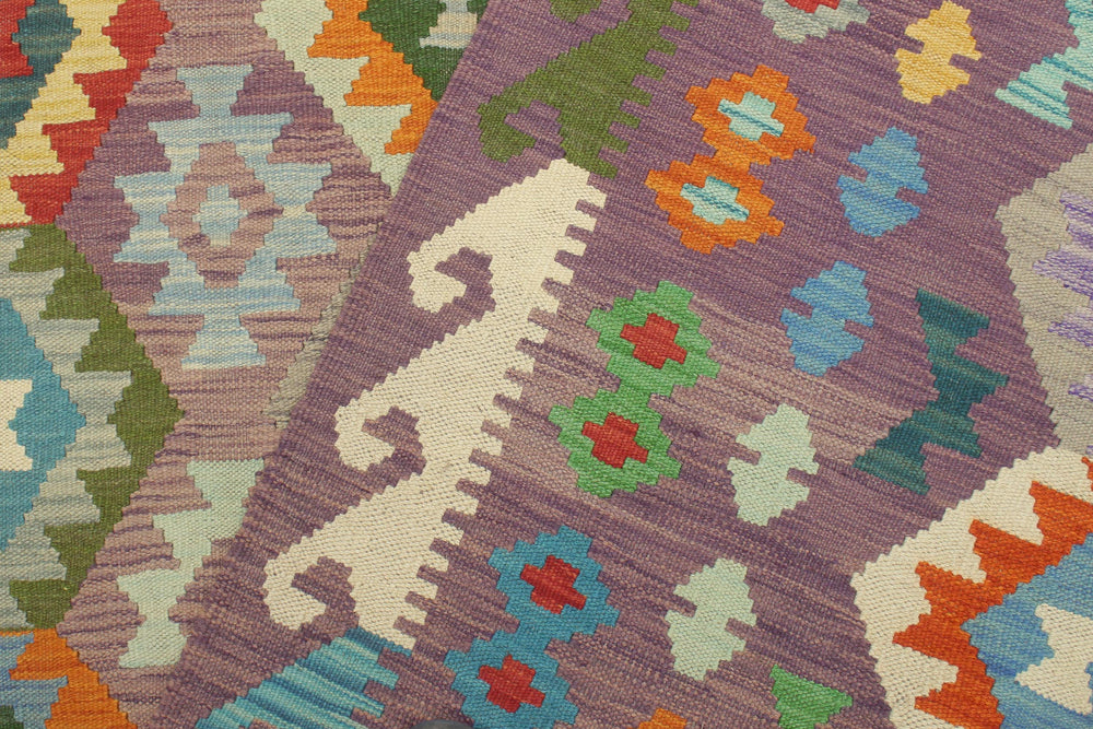 handmade Geometric Kilim Purple Blue Hand-Woven RECTANGLE 100% WOOL area rug 8 x 10
