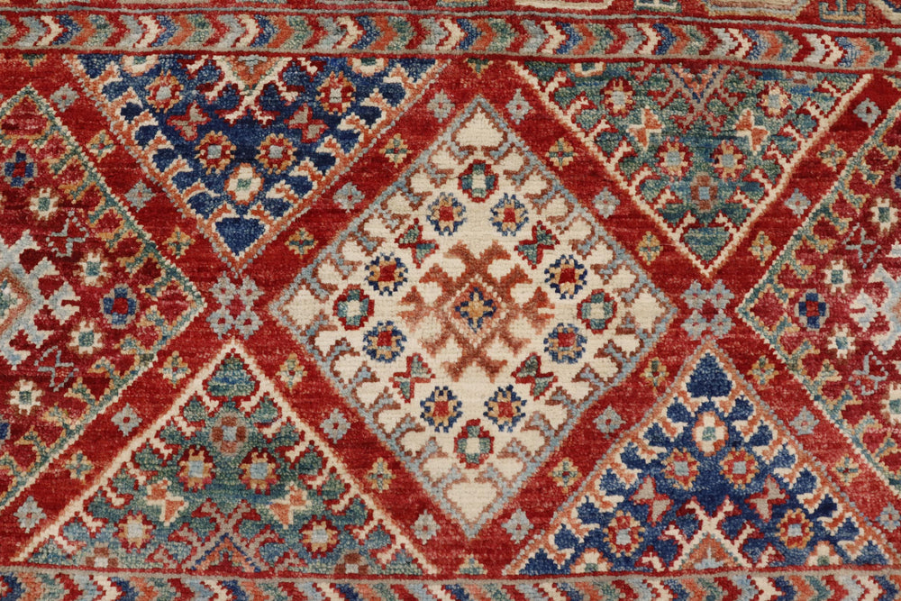 handmade Geometric Kurjean Beige Red Hand Knotted RECTANGLE 100% WOOL area rug 3x5