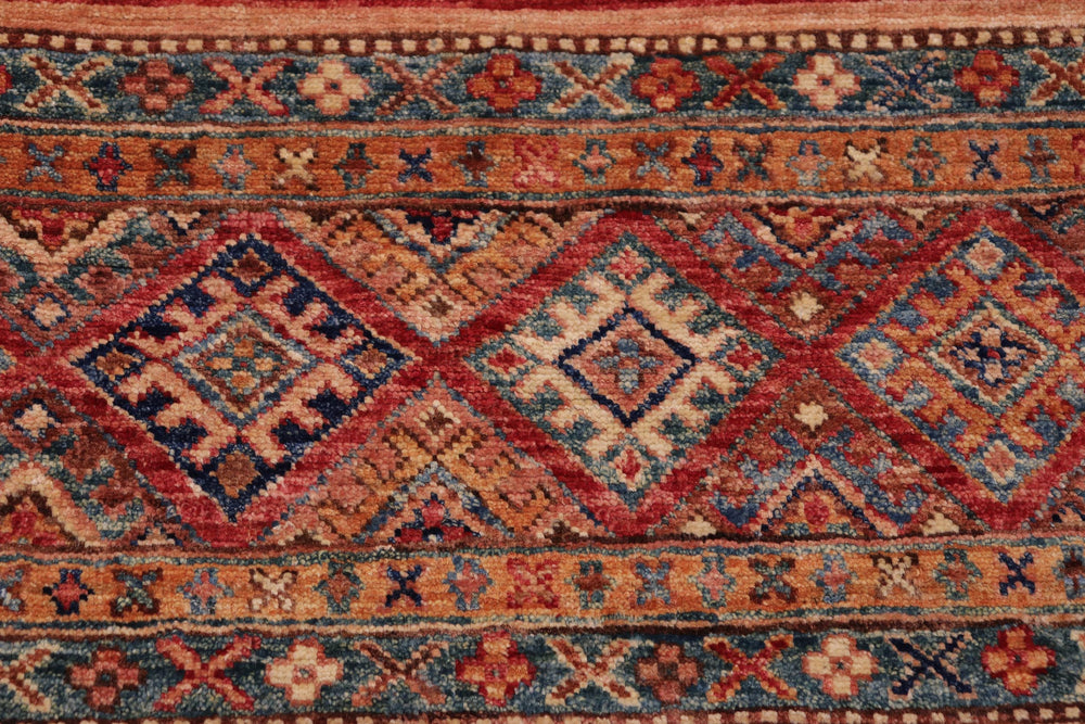 handmade Geometric Kurjean Red Blue Hand Knotted RECTANGLE 100% WOOL area rug 3x4