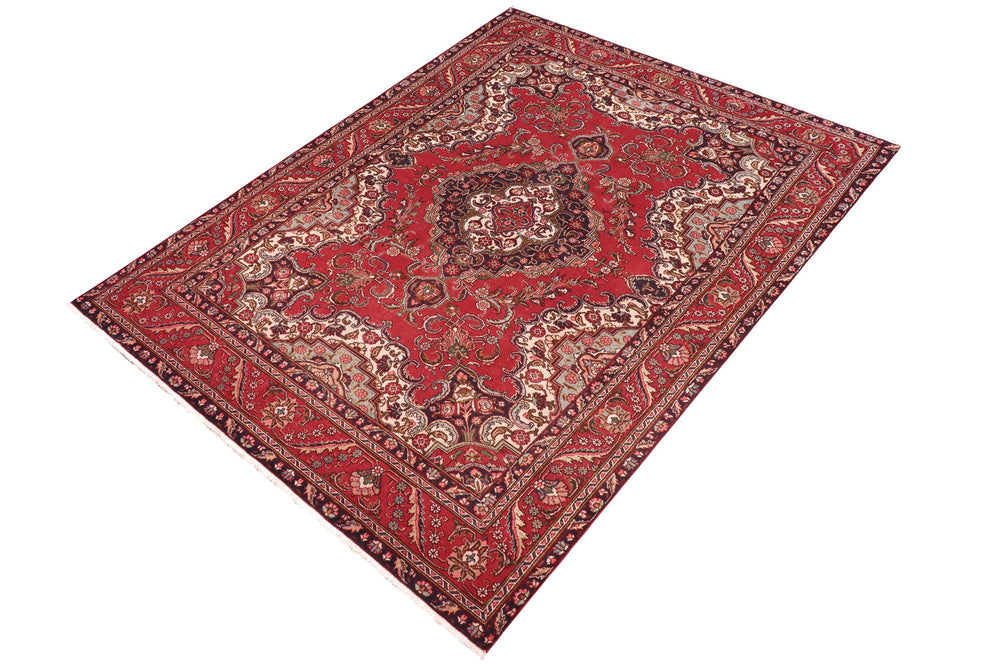handmade Vintage Tabriz Red Blue Hand Knotted RECTANGLE 100% WOOL area rug 7' x 11'