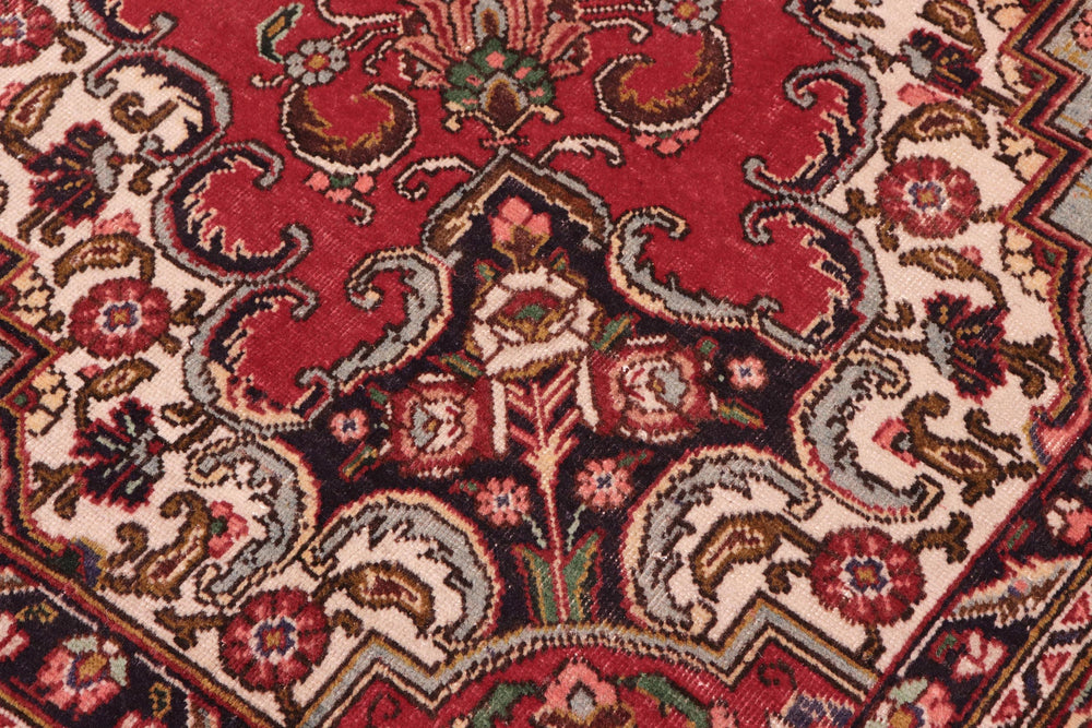 handmade Vintage Tabriz Red Blue Hand Knotted RECTANGLE 100% WOOL area rug 7' x 11'
