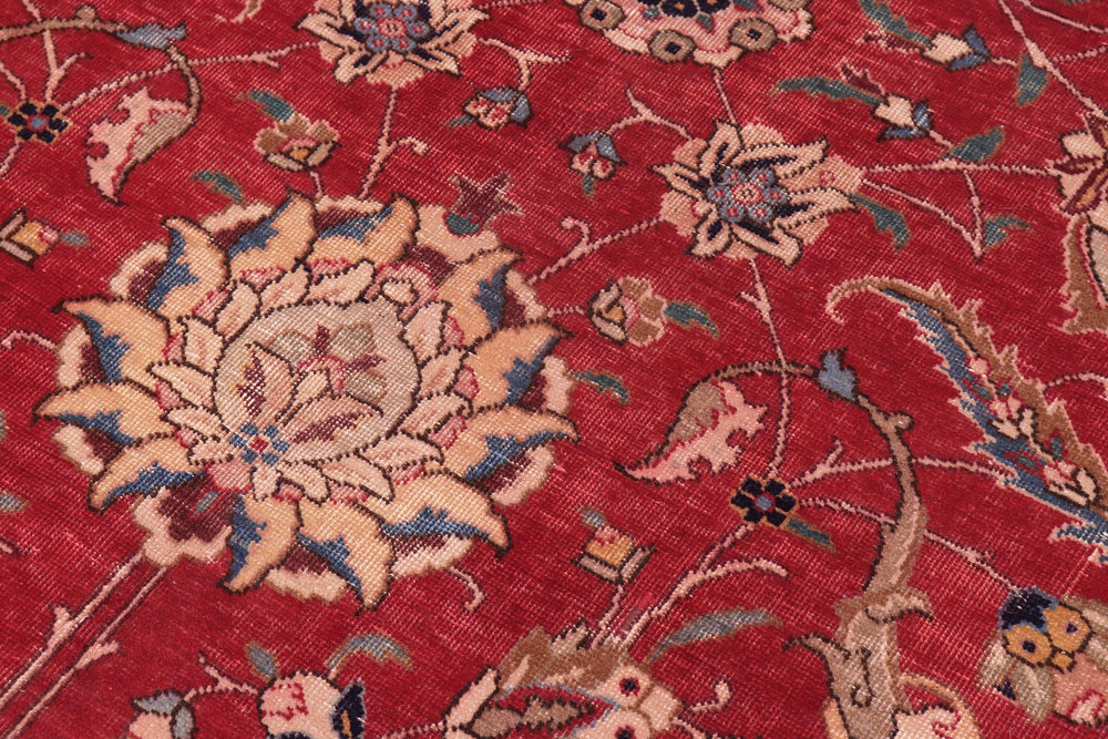 handmade Vintage Tabriz Red Beige Hand Knotted RECTANGLE 100% WOOL area rug 10' x 13'