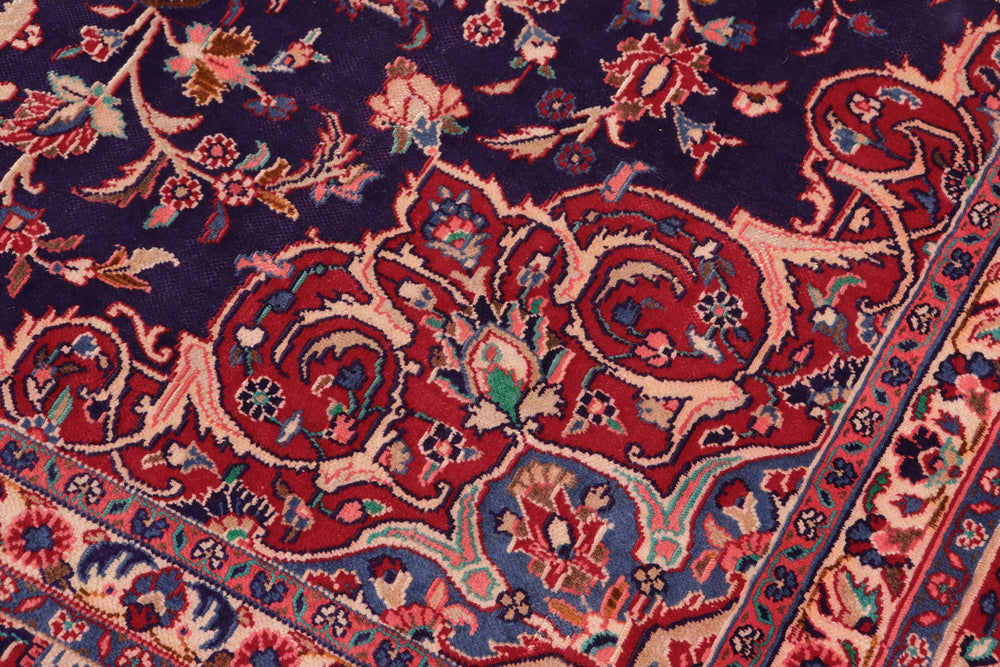 handmade Vintage Kashan Blue Red Hand Knotted RECTANGLE 100% WOOL area rug 10' x 13'