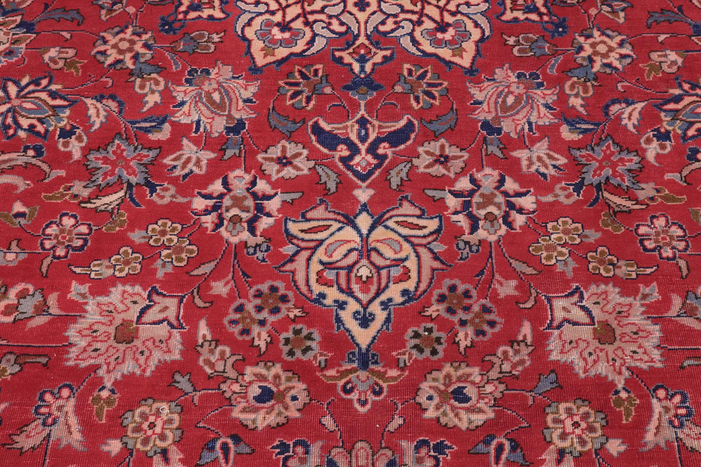 handmade Vintage Kashan Red Blue Hand Knotted RECTANGLE 100% WOOL area rug 10' x 13'