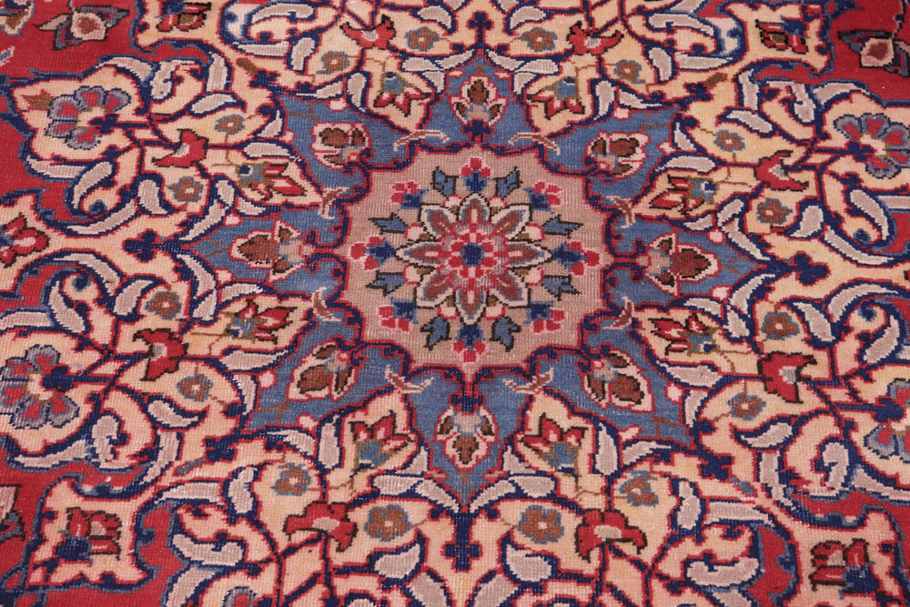handmade Vintage Kashan Red Blue Hand Knotted RECTANGLE 100% WOOL area rug 10' x 13'